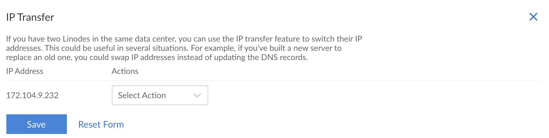 The IP Transfer menu in Cloud Manager The IP Transfer menu in Cloud Manager